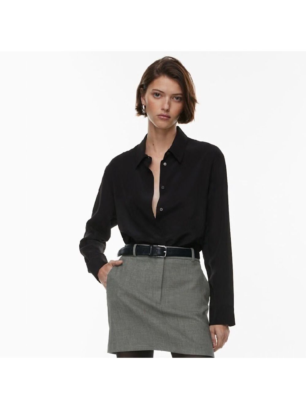 Aritzia Babaton Academy Silk Button Up Blouse in Black Sz 2XS
